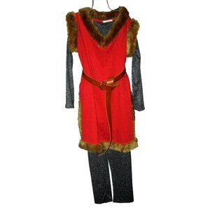 Medieval Costume Red Brocade Tunic Blue Under Pieces Sz Sm-XLg